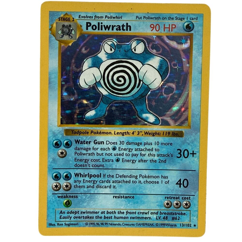 Pokémon TCG Poliwrath 13/102 Base Set Shadowless Unlimited 1999 Holo Rare MP
